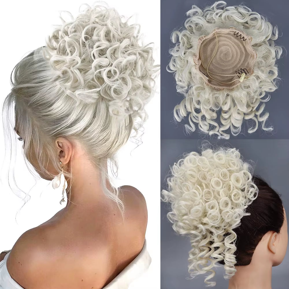 Messy Hair Bun Hair Piece Elastic Drawstring Loose Wave Large Curly Bun 60 Gram Short Synthetic Ponytail Extension for Women