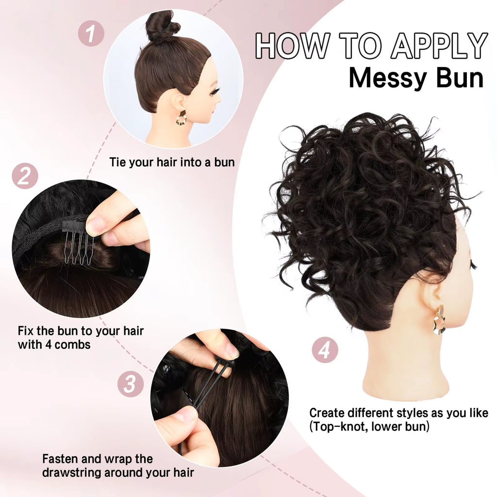 Messy Hair Bun Hair Piece Elastic Drawstring Loose Wave Large Curly Bun 60 Gram Short Synthetic Ponytail Extension for Women