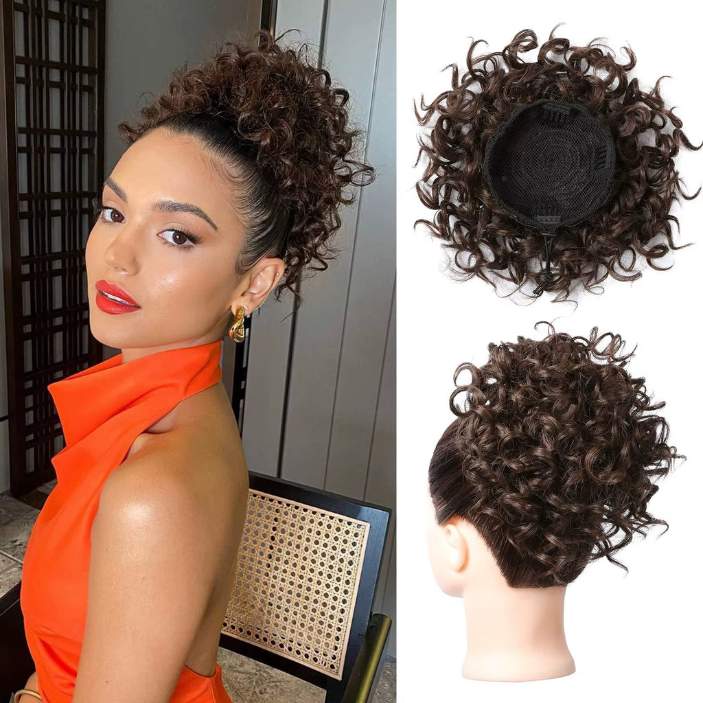 Messy Hair Bun Hair Piece Elastic Drawstring Loose Wave Large Curly Bun 60 Gram Short Synthetic Ponytail Extension for Women
