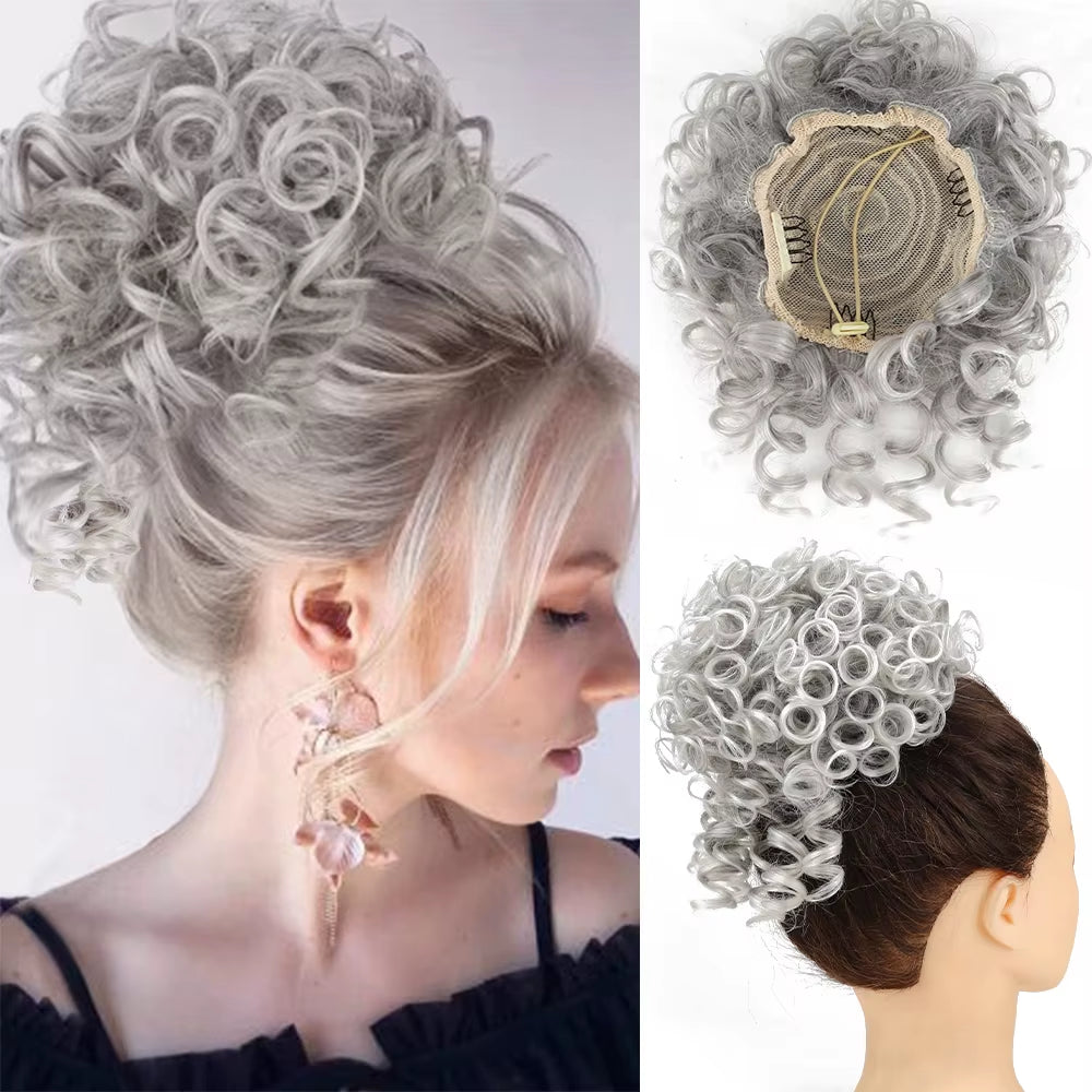 Messy Hair Bun Hair Piece Elastic Drawstring Loose Wave Large Curly Bun 60 Gram Short Synthetic Ponytail Extension for Women